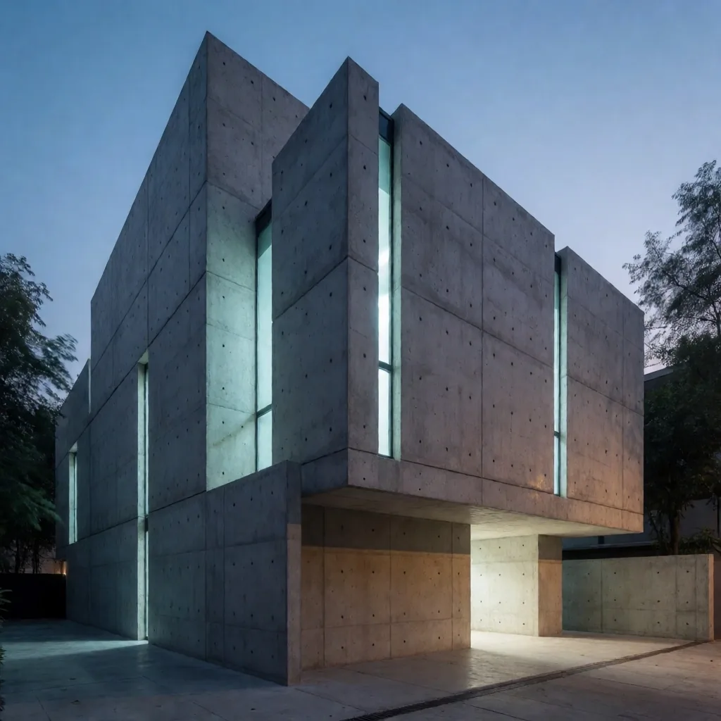 Edificio de concreto en Polanco al atardecer