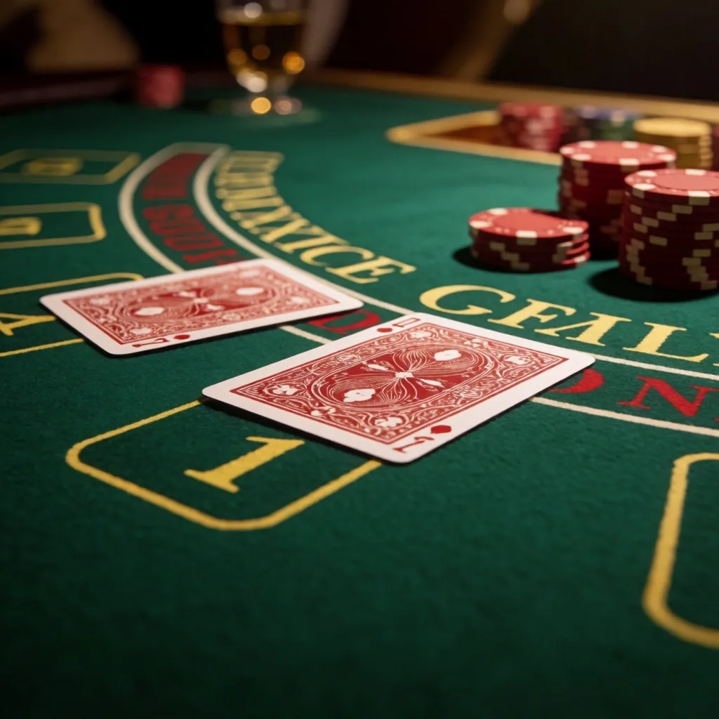 Mesa de blackjack en luz baja