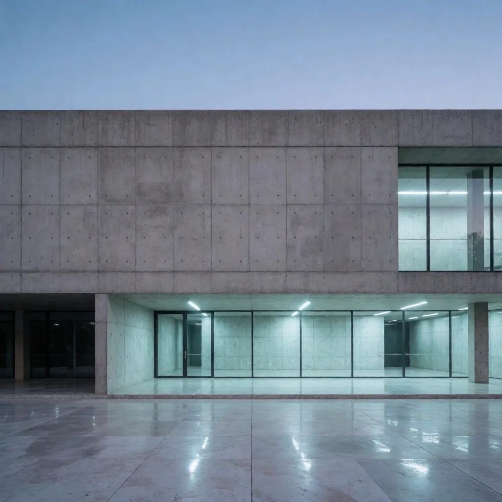 Arquitectura de concreto en Ciudad de México al atardecer