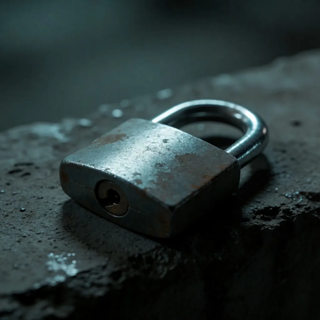 Candado de seguridad sobre concreto representando protección de acceso