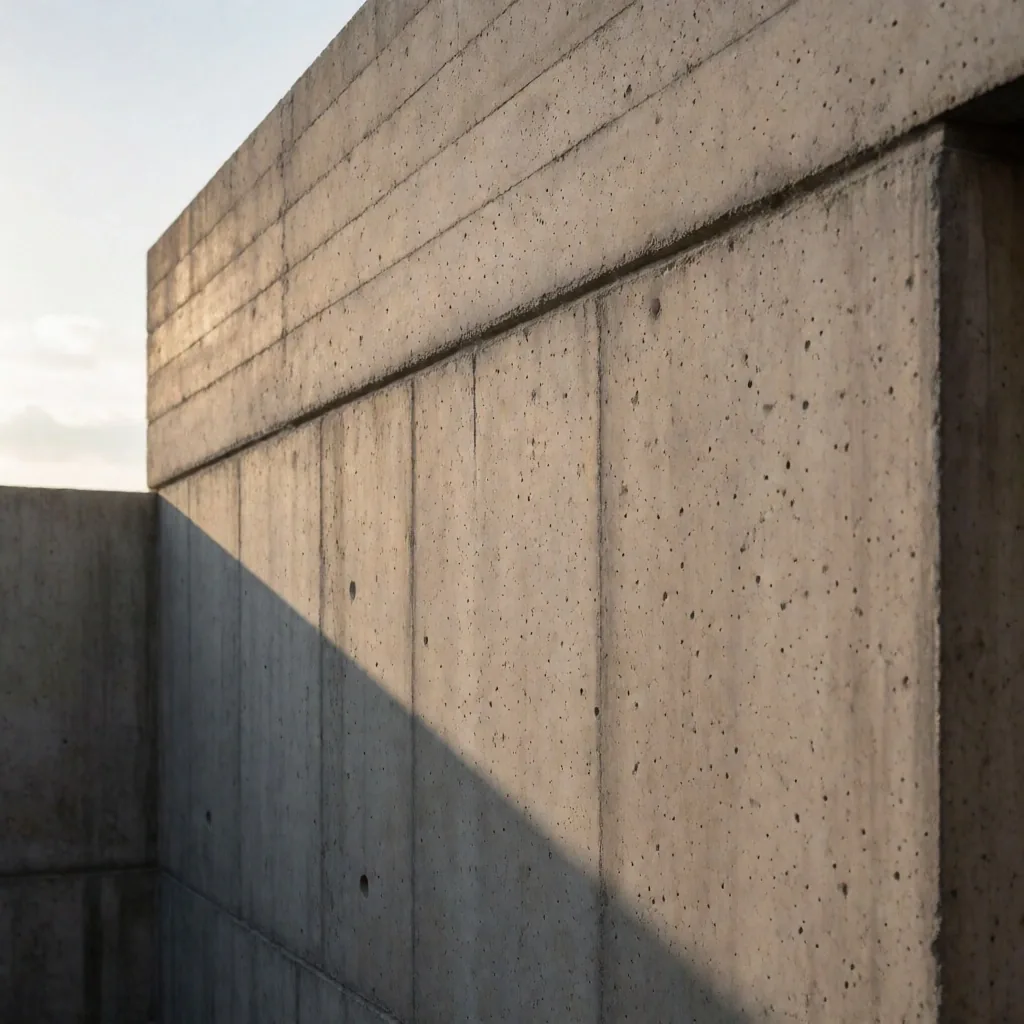 Detalle de hormigón arquitectónico con sombras diagonales